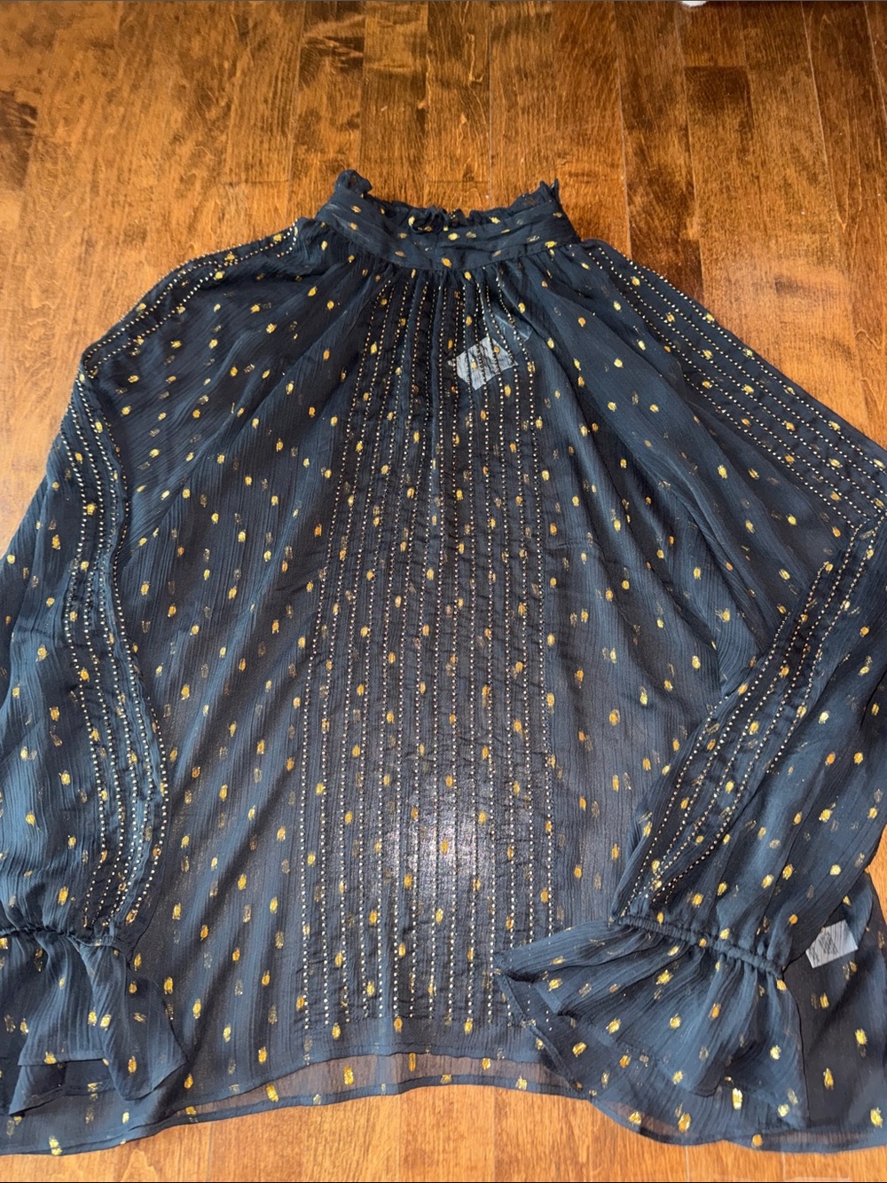 Sheer Black Blouse with Gold Dot Detail